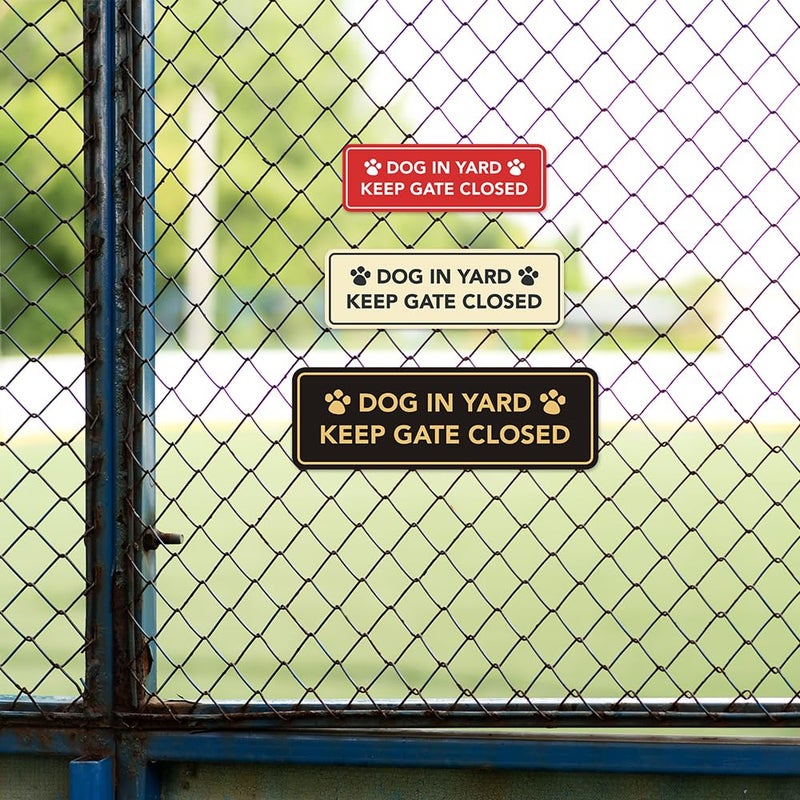 AQS All Quality Standard Dogs in Yard Please Keep Gate Closed Wall or Door Sign - Laser-Engraved Lettering | Durable ABS Plastic | Double-Sided Foam Adhesive Tape (Black Gold) - Small - Image 1